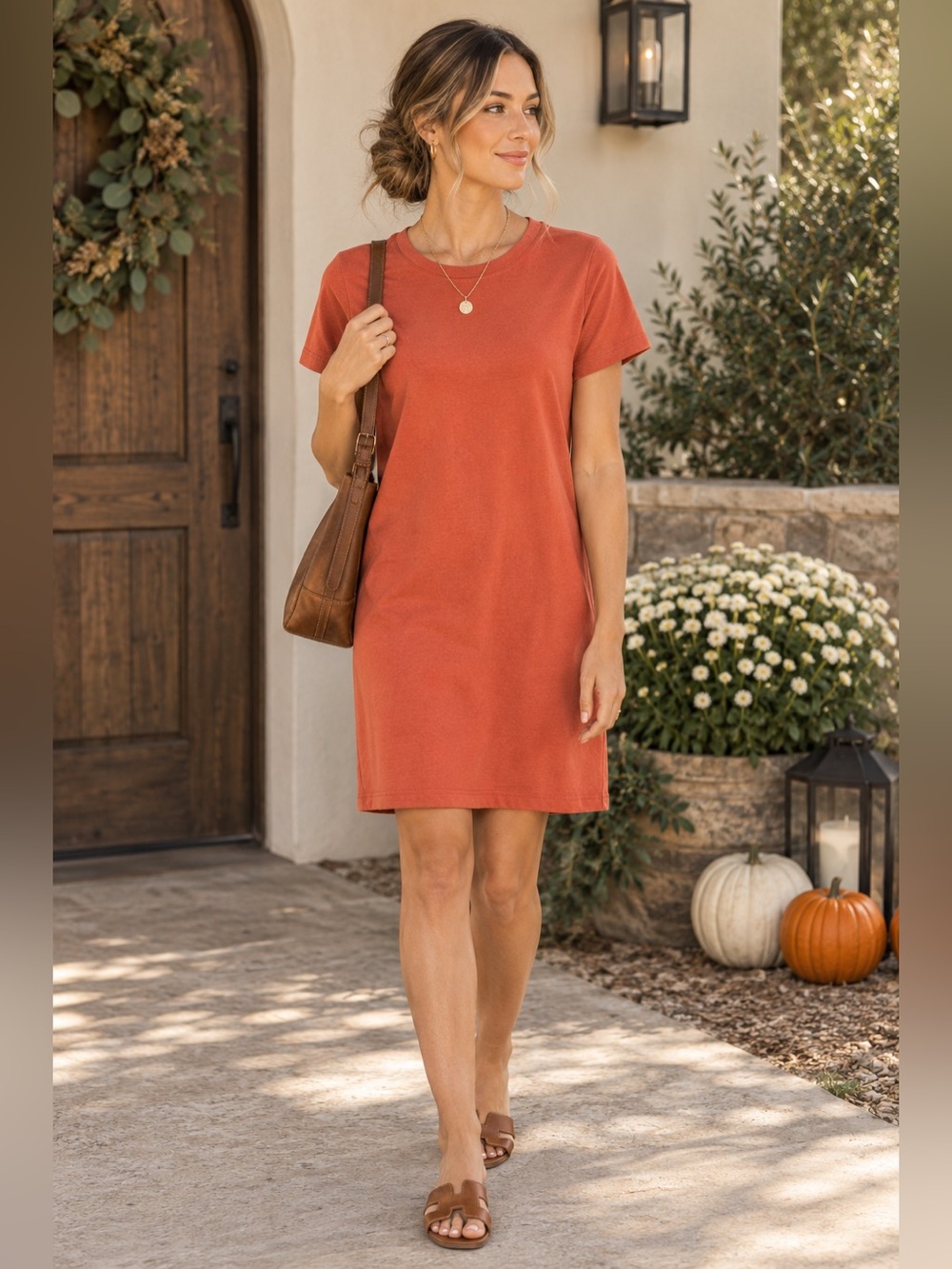 Time & Tru Women’s Casual Soft Cotton Terra Cotta T-Shirt Dress